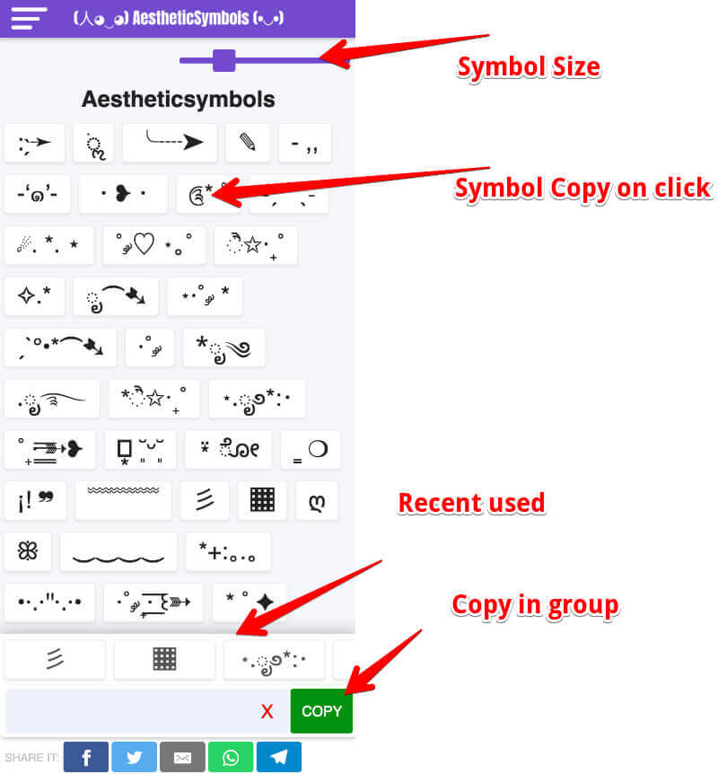 How to use Aesthetic Symbols website on Mobile?